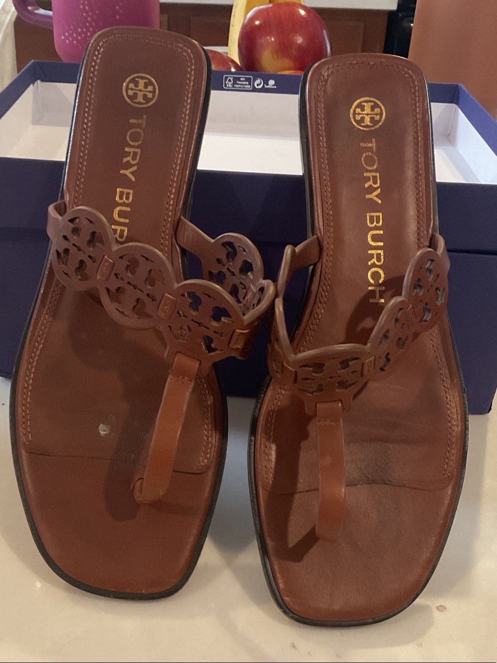 Tory Burch Brown Leather Miller Thong Sandals